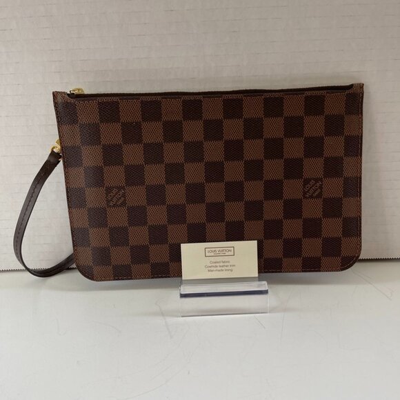 Louis Vuitton Damier Ebene Canvas Neverfull Pouch Red Interior (116630-1) - Picture 1 of 7